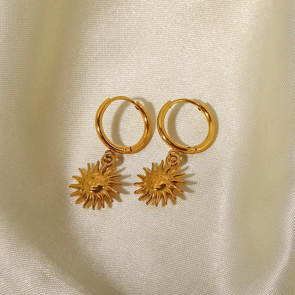 Dainty Huggie Hoop Smiling Sun Earrings