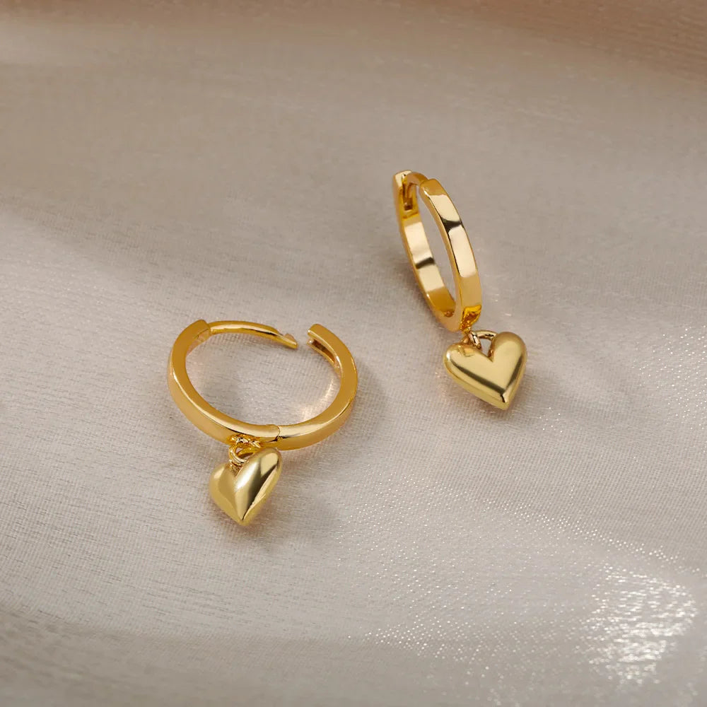 Dainty Heart Dangle Huggie Hoop Earrings