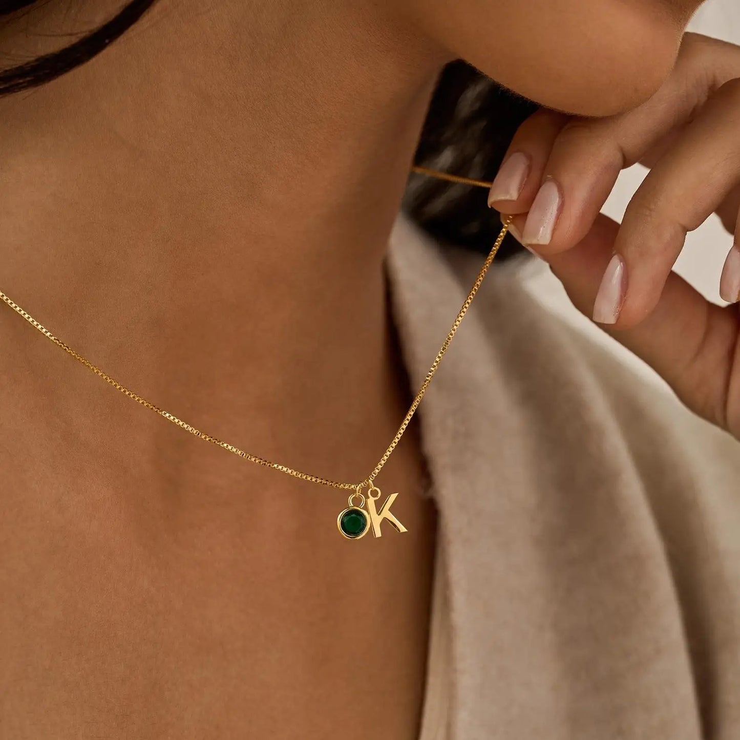 Dainty Initial & Birthstone Necklace