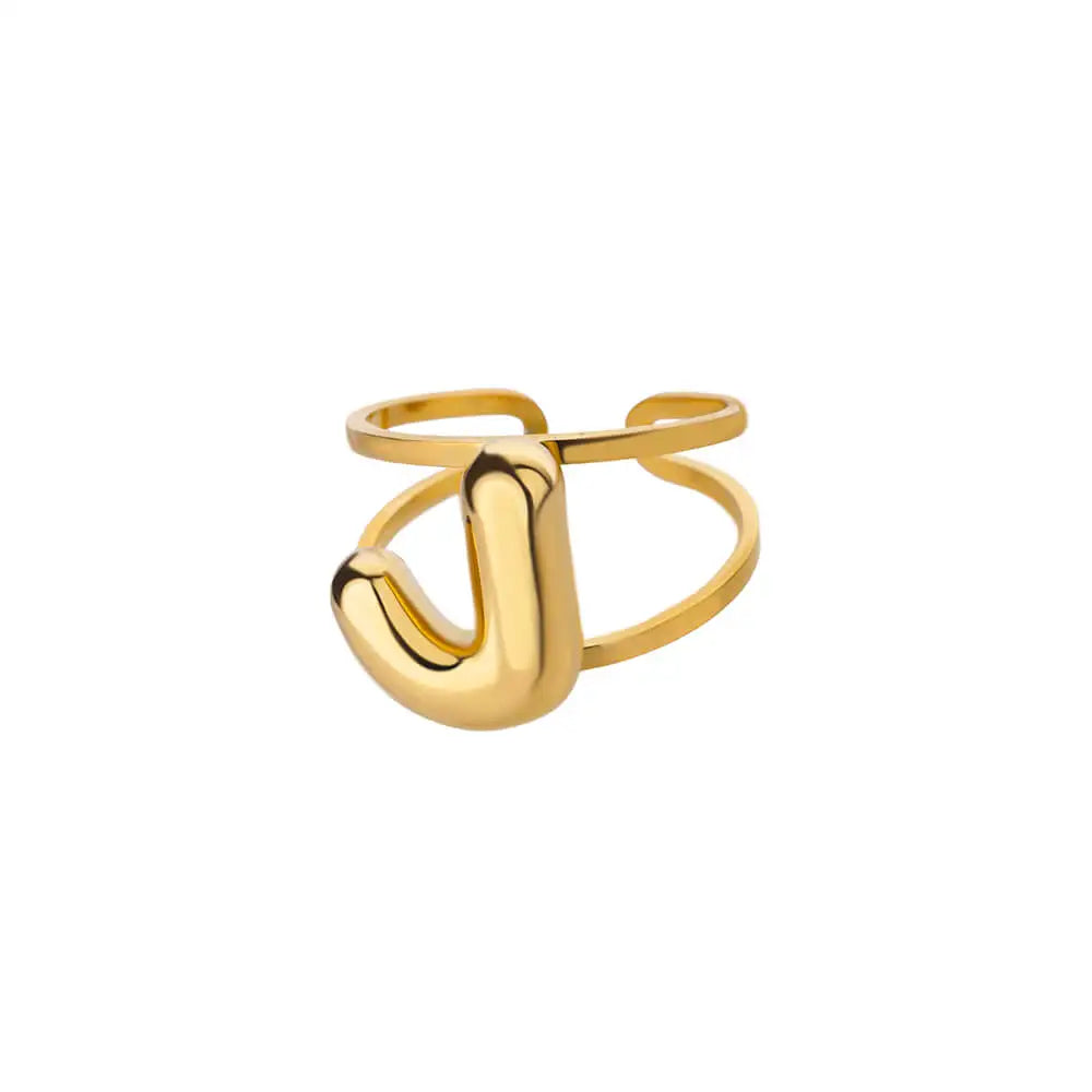 Adjustable Open Band Bubble Letter Initial Ring