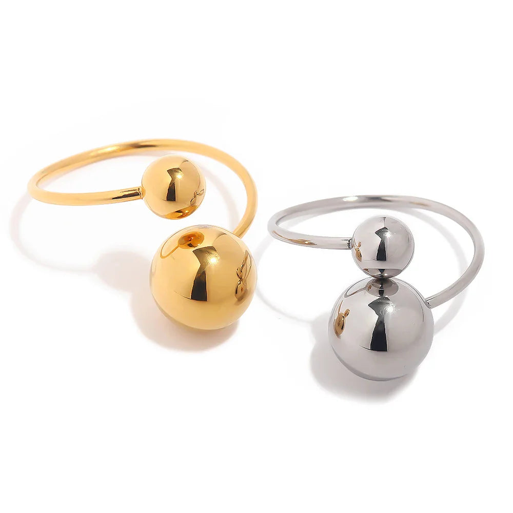 18k Bold Two Ball Open Ring
