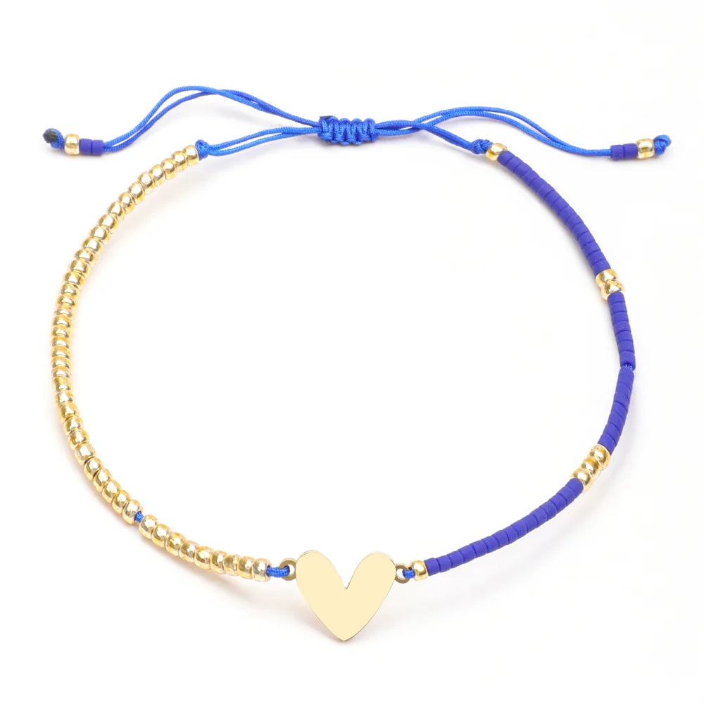 Adjustable Dainty Beaded Flat Heart Bracelet