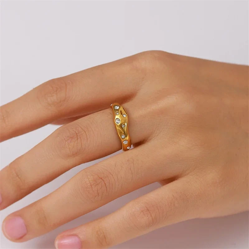 Gold Diamond Embedded Ring