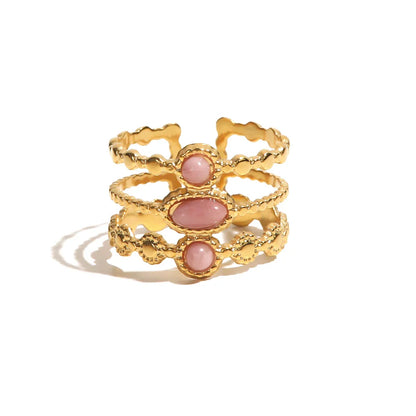 18k Triple Rose Stone Ring Stack
