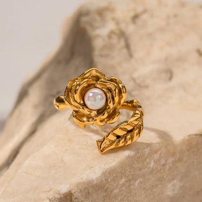 Adjustable Pearl Camellia Flower Ring