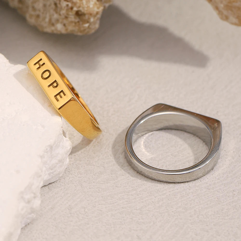 MamacitaSlay 316L roestvrij staal "HOPE" letterring, waterdichte feestsieraden, klassieke bedelring voor dames, 2025, nieuw trendcadeau