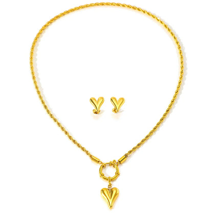 Rope Chain Anchor Clasp Heart Necklace and Earring Set