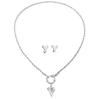 Rope Chain Anchor Clasp Heart Necklace and Earring Set