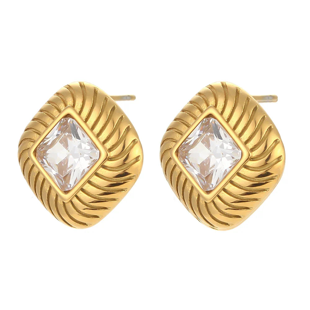 Chunky Spiral Texture Diamond Accented Earrings