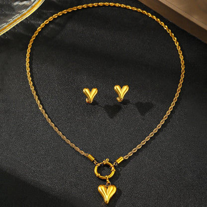 Rope Chain Anchor Clasp Heart Necklace and Earring Set