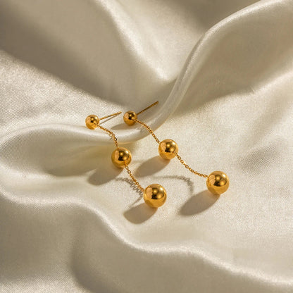 Dangle Gold Bead Tassel Earrings