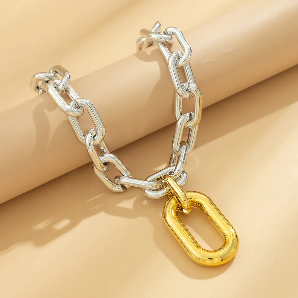 Chunky Two Tone Paperclip Bold Necklace