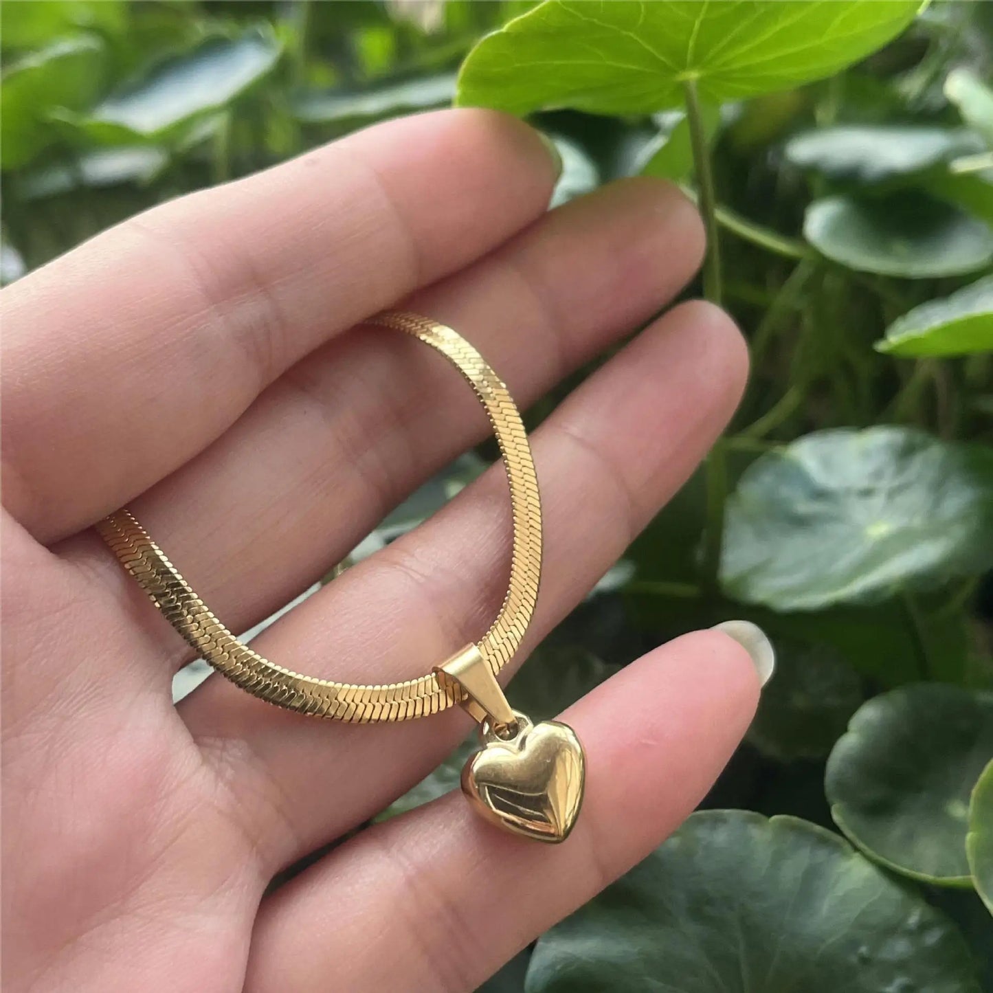 Herringbone Bubble Heart Necklace