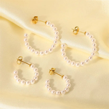 Elegant C Hoop Pearl Earrings
