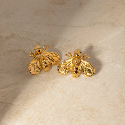 Dainty Gold Queen Bee Stud Earrings