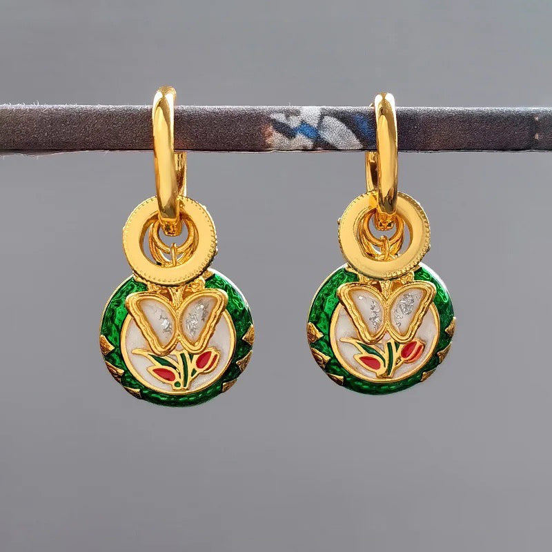 Dainty Butterfly Floral Disc Golden Huggie Hoop Earrings