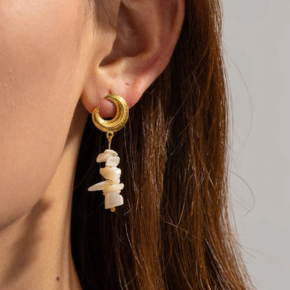 Crescent Moon Shell Dangle Earrings