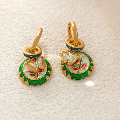 Dainty Butterfly Floral Disc Golden Huggie Hoop Earrings