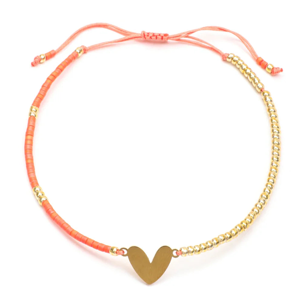 Adjustable Dainty Beaded Flat Heart Bracelet