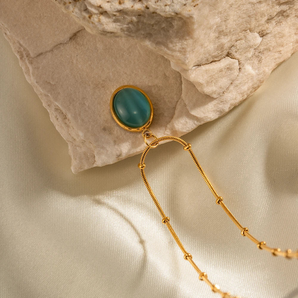 18k Blue Opal Satellite Chain Necklace