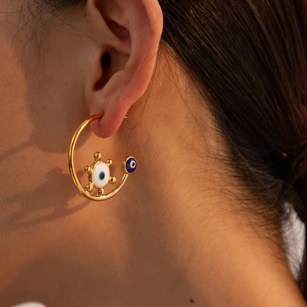 18k Sailor's Helm Evil Eye Earrings
