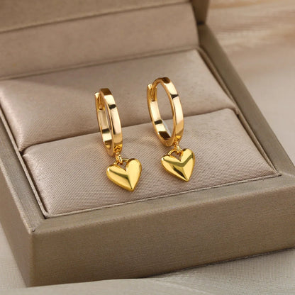 Dainty Heart Dangle Huggie Hoop Earrings