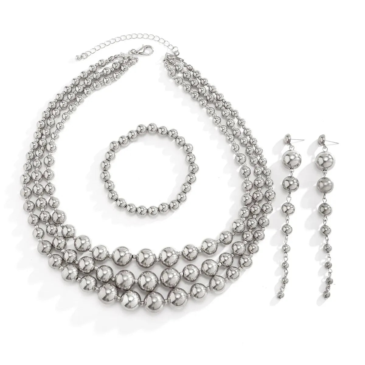 Bold Triple Stack Dangle Earrings, Necklace, Bracelet Set