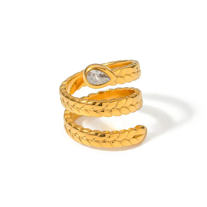 Triple Wrap Diamond Eye Leaf Textured Ring