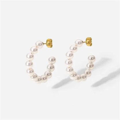 Elegant C Hoop Pearl Earrings