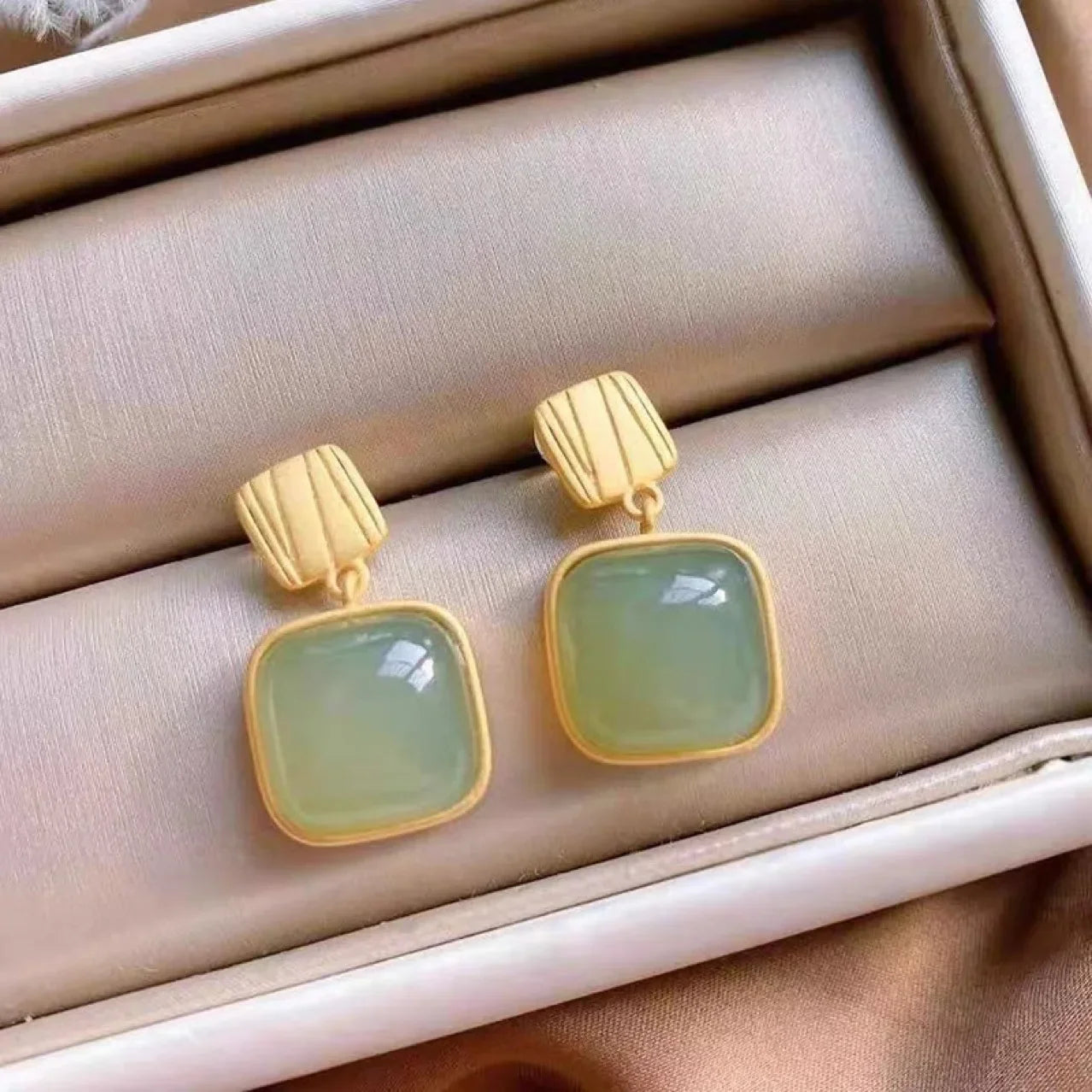 Geometric Square Jade Earrings