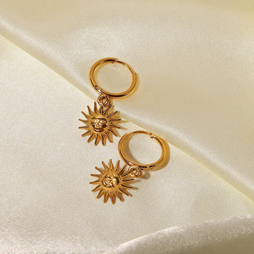 Dainty Huggie Hoop Smiling Sun Earrings