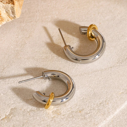Two Tone Classic C Dual Ring Hoop Earrings