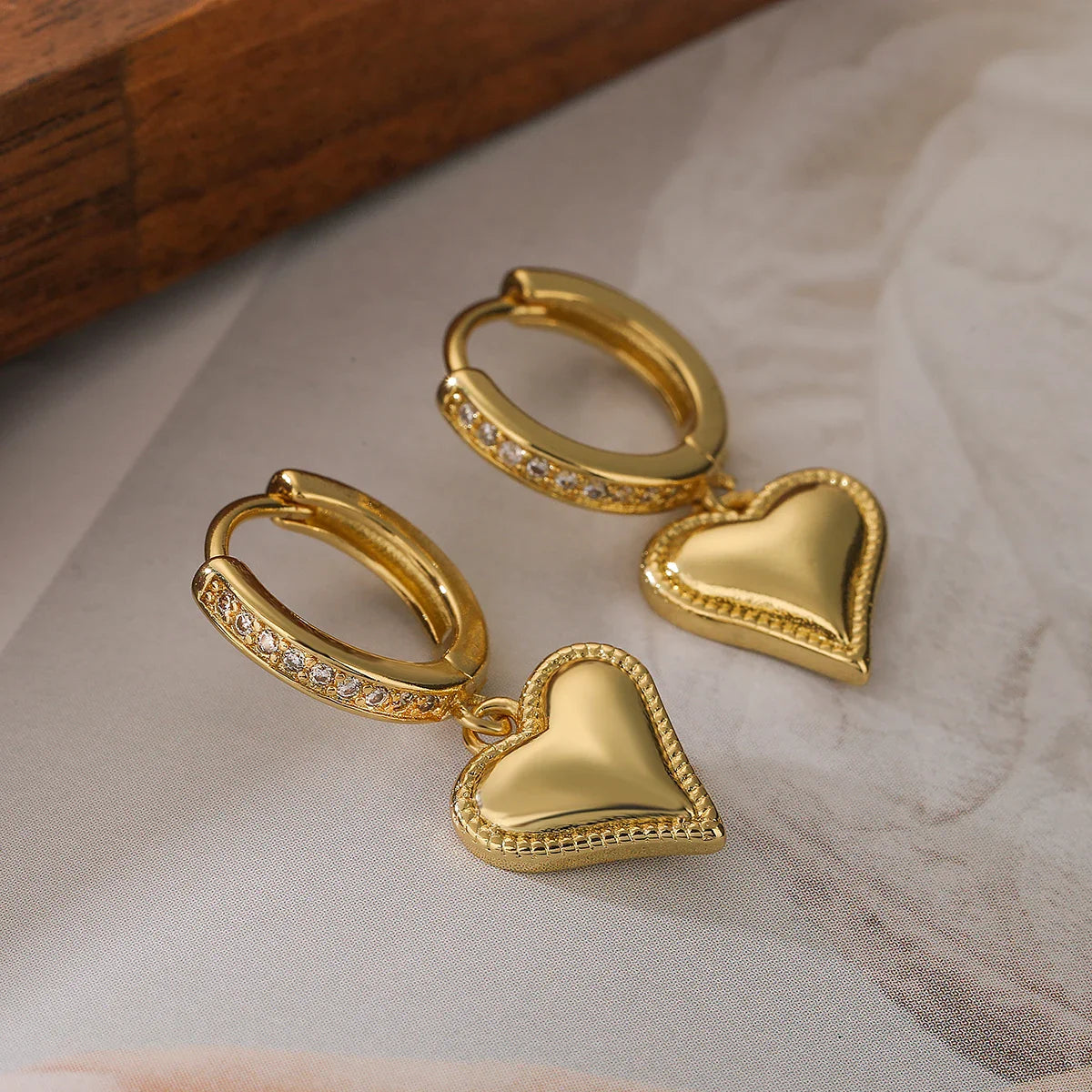 Dainty Diamond Hoop Heart Earrings