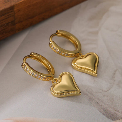 Dainty Diamond Hoop Heart Earrings