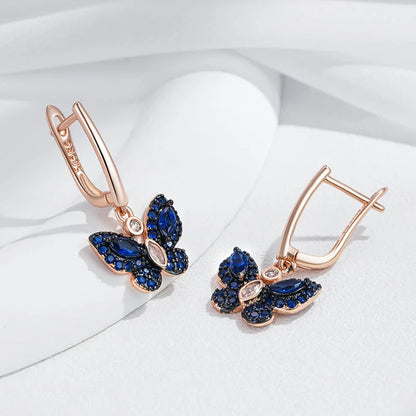 Dainty Blue Diamond Butterfly Earrings