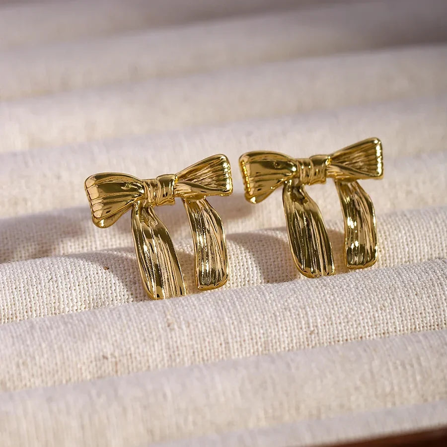 Feminine Textured Bow Earrings