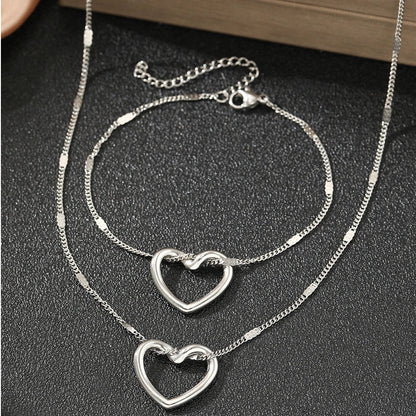 Romantic Heart Woven Necklace and Bracelet Set