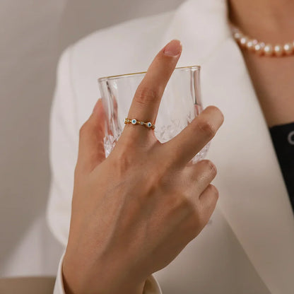 Adjustable Dainty Evil Eye Diamond Ring