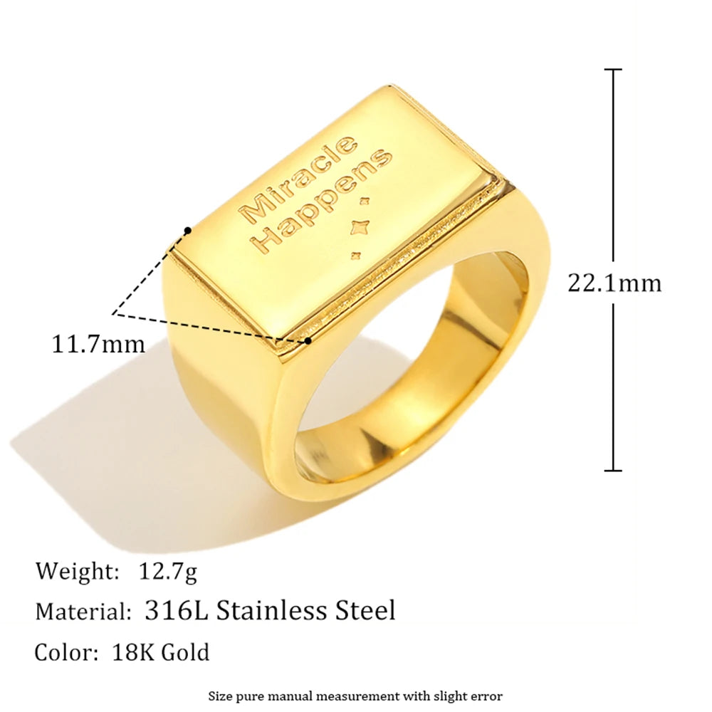 MamacitaSlay 316L roestvrij staal "Miracle Happens" letterring, waterdichte sieraden, klassieke bedelring voor dames, cadeau voor 2025