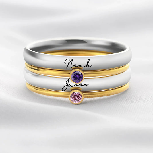 Personalized Name & Birthstone Stack Rings