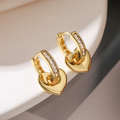 Dainty Diamond Hoop Heart Earrings