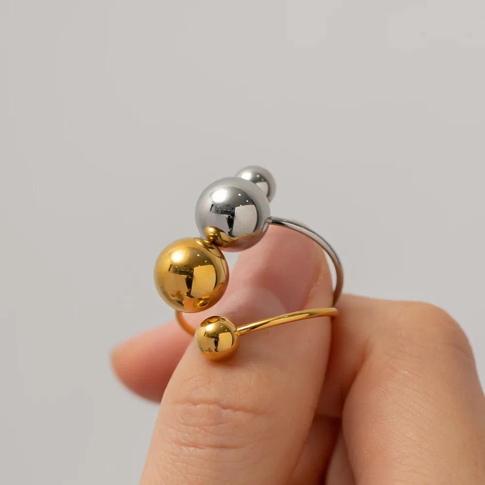 18k Bold Two Ball Open Ring