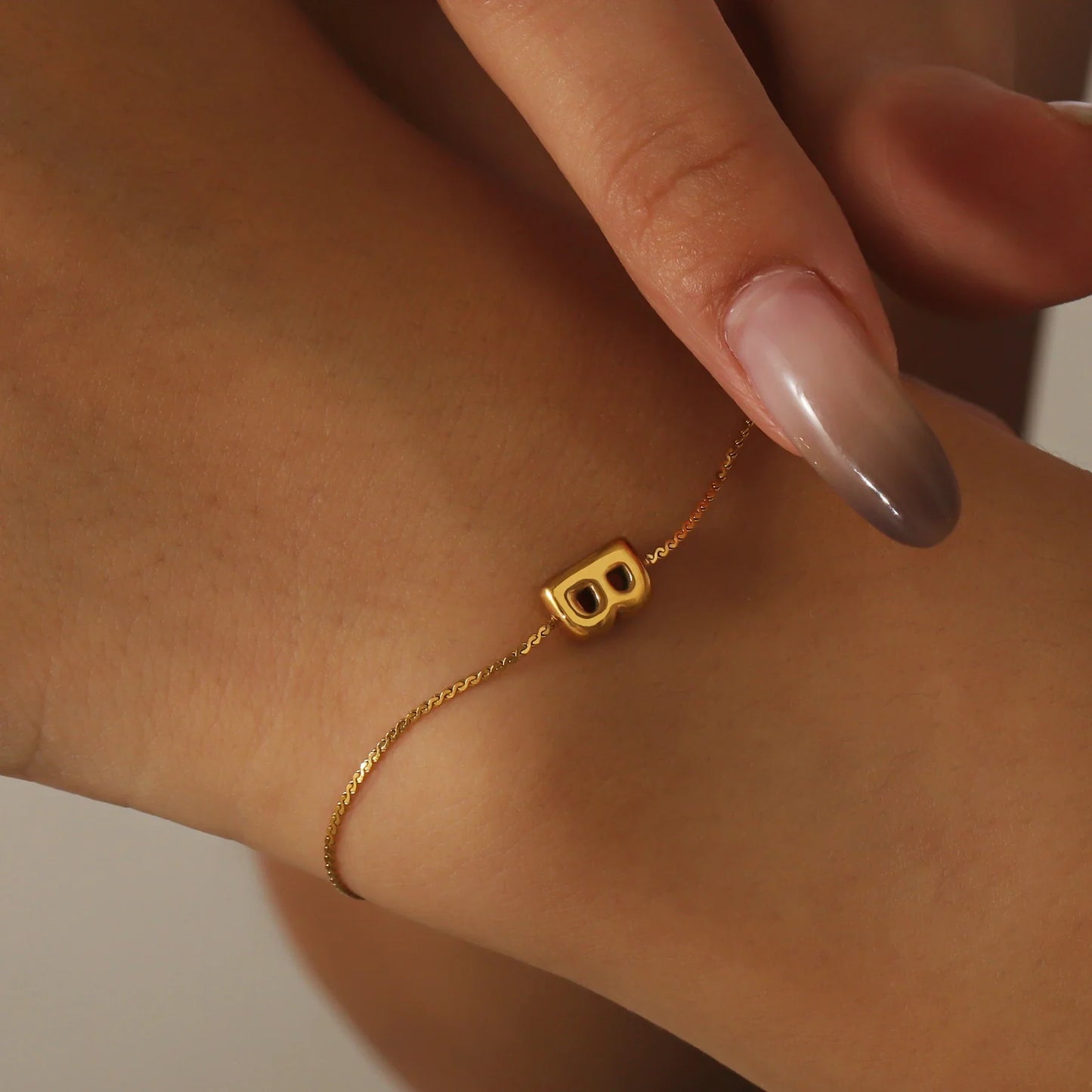 Dainty Bubble Letter Initial Bracelet