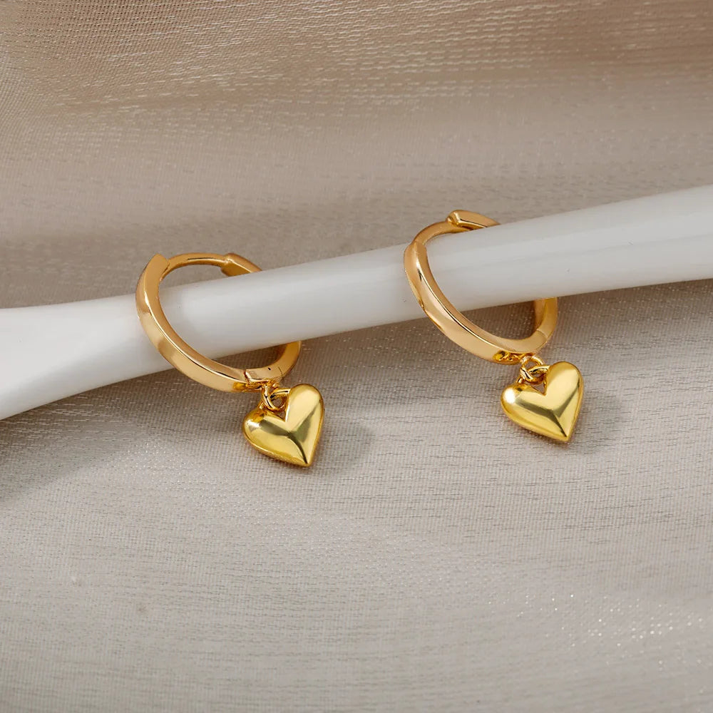 Dainty Heart Dangle Huggie Hoop Earrings