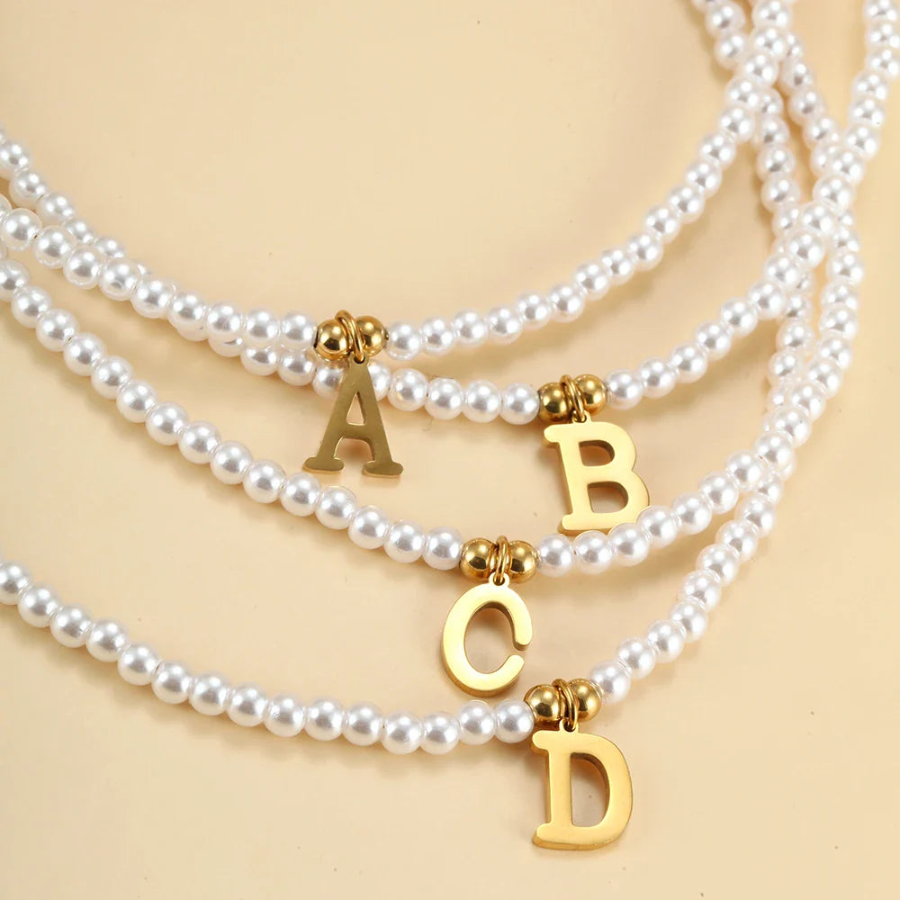 Elegant Gold Accented Pearl Letter Initial Necklace
