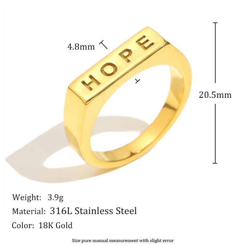 MamacitaSlay 316L roestvrij staal "HOPE" letterring, waterdichte feestsieraden, klassieke bedelring voor dames, 2025, nieuw trendcadeau
