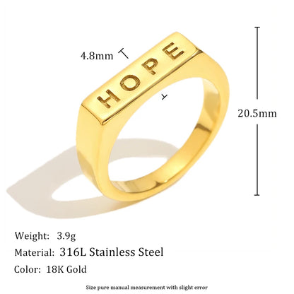 MamacitaSlay 316L roestvrij staal "HOPE" letterring, waterdichte feestsieraden, klassieke bedelring voor dames, 2025, nieuw trendcadeau