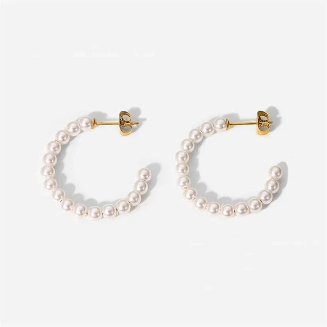 Elegant C Hoop Pearl Earrings