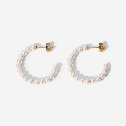 Elegant C Hoop Pearl Earrings