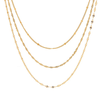 18k Dainty Classic Three Layer Necklace Stack